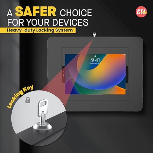 CTA Digital Locking iPad Wall Mount - CTA Anti-Theft Large Locking Tablet Enclosure w/ Key Lock and Interior Cable Routing for iPad Pro 12.9", Surface Pro 3, 4, 5, 6, 7, 8, X - Black - (PAD-PLWB) - Image 3