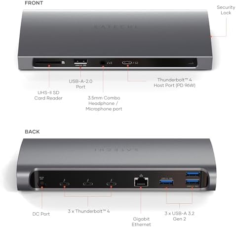 Satechi 11-in-1 Thunderbolt 4 Dock, 2X 4K/60Hz Displays, 3 USB-A 3.2 - Image 2