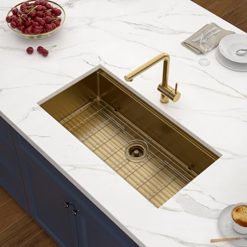 36x19 Gold Undemrount Workstation Kitchen Sink with Mixng Bowl - Image 3