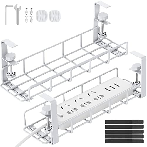 Under Desk Cable Management Tray No Drill Steel Rack White by REFLYING