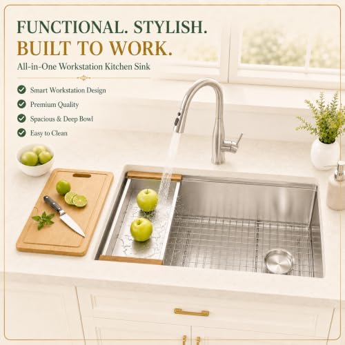 32" X 18" Undermount Kitchen Sink Offset Drain with Workstation - Image 3