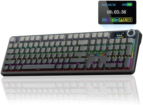 AULA F108 PRO - Wireless Mechanical Keyboard with Screen & Knob,Full Size Keyboard with 8000mAh Battery,Pre-lubed Switches,Side Printed PBT Keycaps,RGB Backlit Hot Swappable Custom Gaming Keyboards by AULA