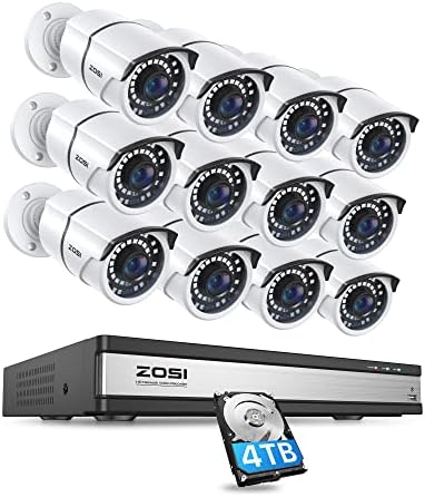 ZOSI 16CH 4K PoE Home Security Camera System, 4TB HDD, 12 x 5MP Metal Cam by ZOSI
