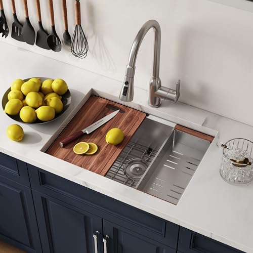 23 Inch Undermount Single Bowl Workstation Handmade Kitchen Sink by Quikore