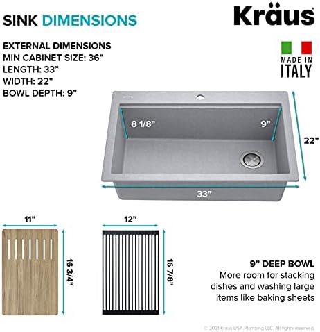 KRAUS Bellucci Workstation 33 in. Drop In Single Bowl Granite Kitchen Sink in Metallic Gray with Accessories, KGTW2-33MGR - Image 5