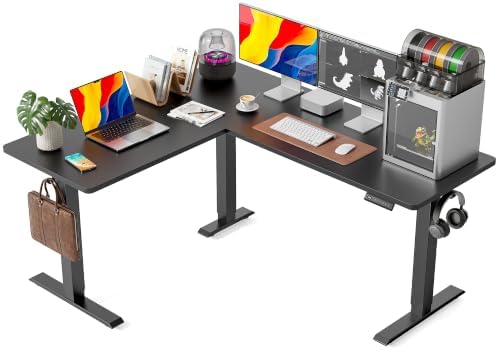 FEZIBO 63" x 55" L-Shaped Standing Desk - Adjustable Corner Desk L Shape, L-Shaped Adjustable Desk with Splice Board, L Shape Standing Desk, Black by FEZIBO