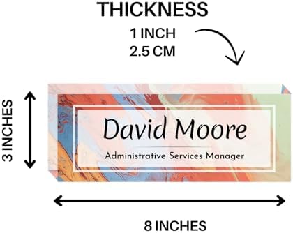 Customized Clear Acrylic Thick 8x3" Desk Name Plate Block with Personalized Logo - Professional Office Decor - Customized Acrylic Plate Gift for Teacher Co-workers (Colorful Paint) - Image 6