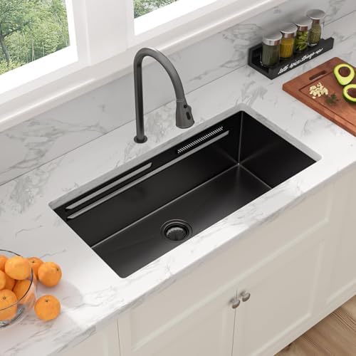 Sarlai 33 Inch Waterfall Kitchen Sink Black Undermount Workstation Sink - Image 3