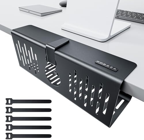 NODOCA No Drill Under Desk Cable Management Tray, 14'' Wire Management, Punch-Free Clamp on, Metal Cable Tray, Wire Organizer Under Desk, Under Desk Basket for Office and Home, Black by NODOCA