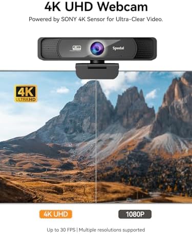 Spedal 4K Webcam with Tripod, Wide Angle 120° USB Webcam, Sony 1/2.8" Sensor, Dual Microphones, Remote Control, Auto Focus for Video Conferencing, Online Meetings, Streaming, Zoom & Teams - Image 2