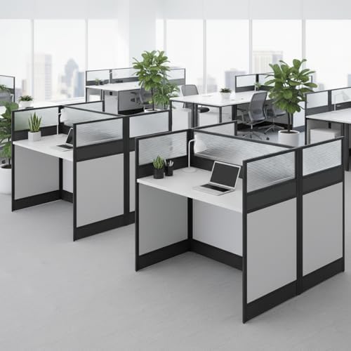 Modular Office Cubicle Workstation Desk with Privacy Panels and Cable Management, 4-Person Long Computer Desk for Commercial Workspace, Sound Dampening Partition Wall (Walnut-B, 47.2IN) - Image 6