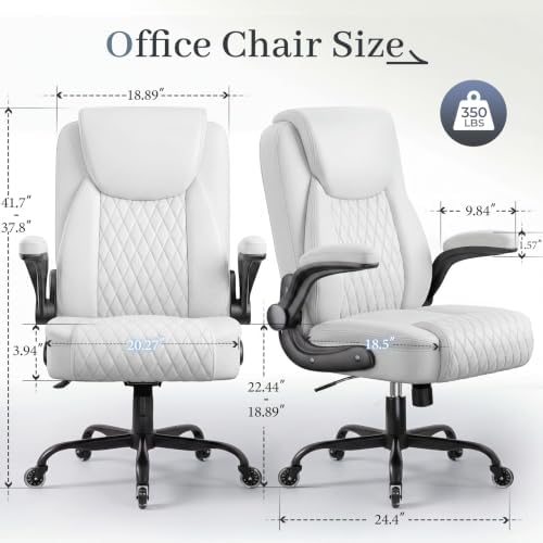 GTPOFFICE Executive Office Chair, Ergonomic PU Leather Desk Chair,Pro White - Image 3