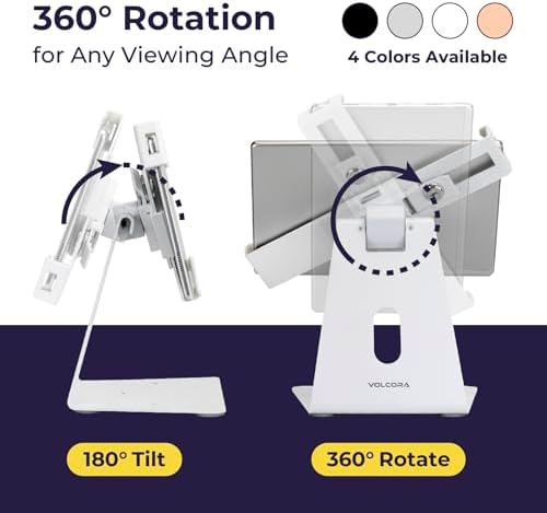 Volcora Anti-Theft Tablet Stand iPad Kiosk Stand with Lock, White 10-13'' iPad Stand for Desk, Swivel, Adjustable iPad Holder for Desk, iPad Mount for Desk for POS Register, Retail Business, Cashier - Image 3