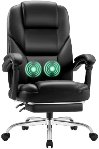 Furmax Massage Office Chair with Foot Rest Executive Big and Tall Office Chair Ergonomic Home Office Desk Chairs, Reclining High Back Leather Chair with Lumbar Support, 400LBS (Black) by Furmax