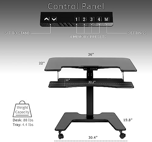 VIVO Black Electric 36 in Dual Platform Standing Desk Cart, DESK-V111VT - Image 3