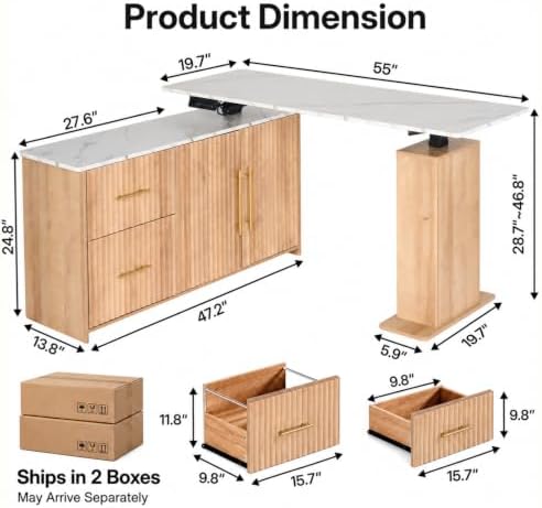 NORTHSKY 55" L-Shaped Electric Standing Desk with Drawers and Storage Cabinet, Height Adjustable Corner Desk for Home Office, 3 Memory Presets - Image 2