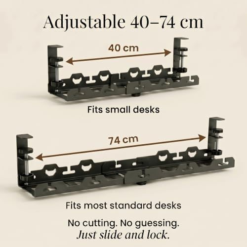 No-Drill Expandable Under Desk Cable Tray with 9 Magnetic Clips - Image 2