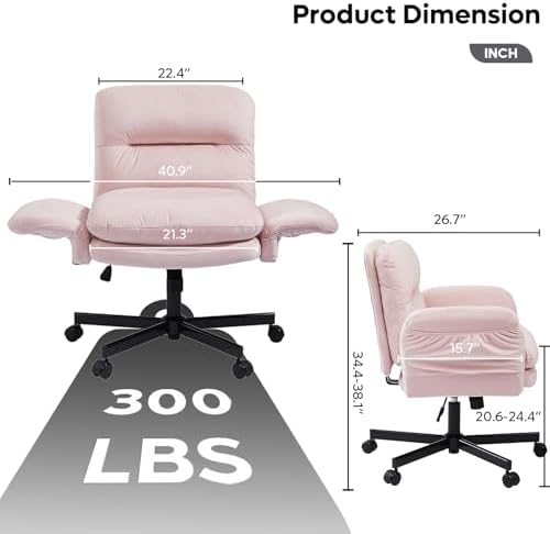 Bestier Velvet Vanity Chair with Flip-Up Arms, Swivel Makeup Chair Pink - Image 3