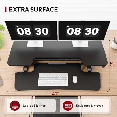 SANODESK 40" Desk Converter, Height Adjustable Sit to Stand Riser, Dual Monitor and Laptop Workstation with Wide Keyboard Tray, Modern Minimalist Design, Black - Image 6