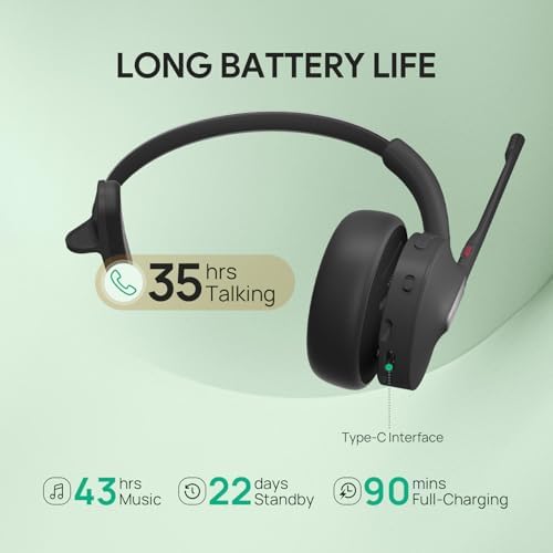Yealink BH70 Mono Teams Wireless Headset with Mic for Work, Microsoft Teams Certified Bluetooth Headphone for 35h Calling, 91g All-Day Wearing Comfort, Perfect for Open Office, USB-C/A - Image 6