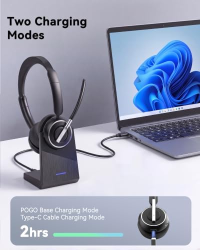 PrancyBt Wireless Headset with Noise Cancelling Microphone, Bluetooth Headset with Mic for Work, Wireless Headphones with Mute & USB Dongle for Work from Home/PC/Computer/Call Center - Image 5