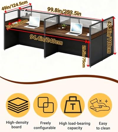 4-person Office Cubicle Desk Workstation w/Mute Privacy Panels, Dark Walnut - Image 2