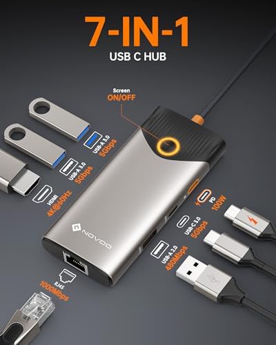 NOVOO USB C Hub Ethernet 4K@60 USB C HDMI Adapter Multiport Type C Adapter, 100W PD, 5Gbps USB-A/C Data Ports Docking Station Compatible for MacBook/iPhone/Dell/HP/Surface - Image 2