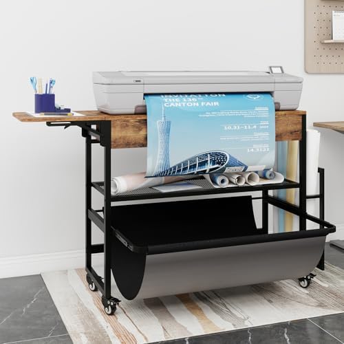 Natwind Wide Format Printer Stand,Plotter Table with Laptop Station,Retro - Image 2