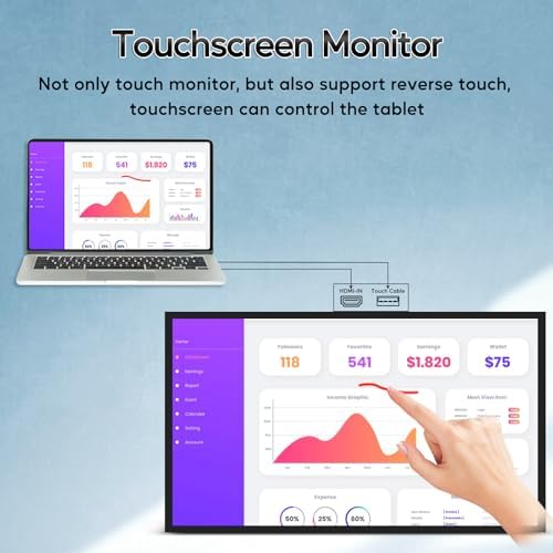 32" Capacitive Touchscreen Industrial Monitor, FHD 500Nits Android 13 Digital Signage Display Digital Menu Board, Reverse Control Laptop, Wireless Screen Mirroring, Built-in Speakers, USB, HDMI Ports - Image 3