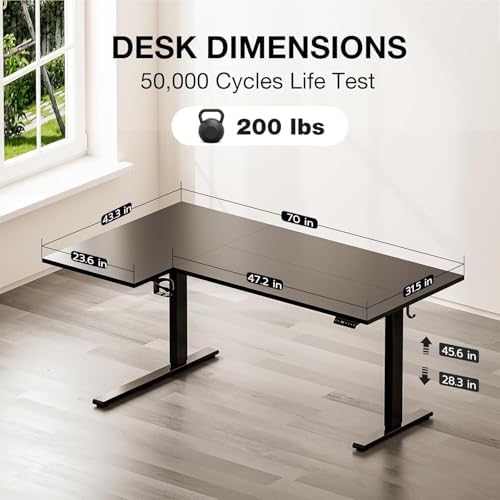 Muvai 71" L Shaped Standing Desk with Cable Tray, Reversible, Black - Image 3