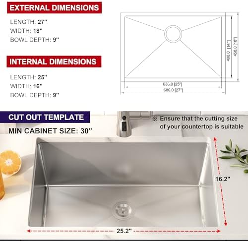 27 Inch Undermount Handmade Single Bowl Kitchen Sink - Image 7