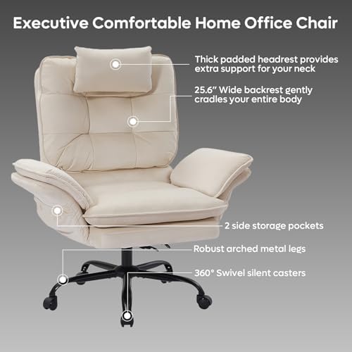 Bestier Swivel Executive Chair with Wheels and Headrest, Velvet Beige - Image 5