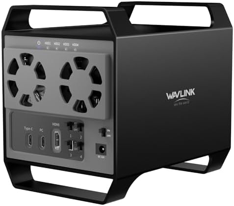 WAVLINK 4-Bay Hard Drive Enclosure for 3.5" and 2.5'' SATA HDD/SSD Featuring 10Gbps USB-C 3.2, Max 88TB Capacity, Built-in Temp-Controlled Cooling Fans, 4K HDMI Stunning Video Output, Aluminum Shell by WAVLINK%C2%AE