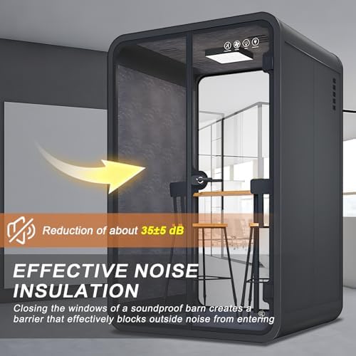 Office Sound Booth with Audio Privacy - Black Office Pod with Curved Corner Design&Small Table,Soundproof Booth Includes Central Lighting,Honeycomb Aluminum Panel,Fans for Reading(58IN) - Image 3