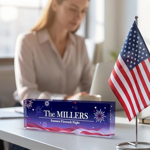 Desk Name Plate Personalized, Acrylic Name Plate for Desk, Summer Office Desk Accessories, Americana Decor for Home Office Desk, Personalized Office Gifts for Coworkers Employees - Image 2