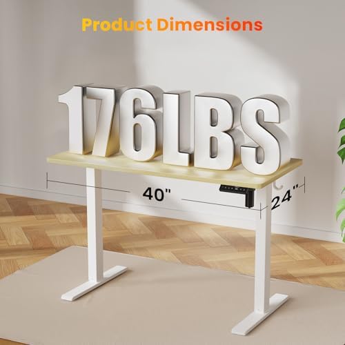 WALKINGDESK 40x24 Inches Height Adjustable Electric Standing Desk with 2 Hooks for Home Office, Ergonomic Sit Stand up Desk with Splice Board, Oak - Image 3