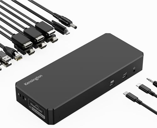 Kensington DisplayLink 4K Docking Station, Triple 4K for MacBook Pro/Air M1/M2/M3/M4, 14ports, 3xHDMI/3xDisplayPort,4xUSB A,2xUSB C 3.2, Ethernet, Audio, 100W PD (K33621NA) by Unknown