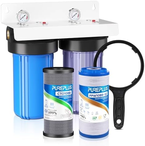 PUREPLUS 2-Stage Whole House Water Filter, Clear Housing, for Well Water by PUREPLUS