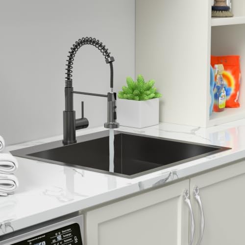 Sarlai Laundry Sink with Faucet Black Drop In Kitchen Sink Utility 12" Deep - Image 2