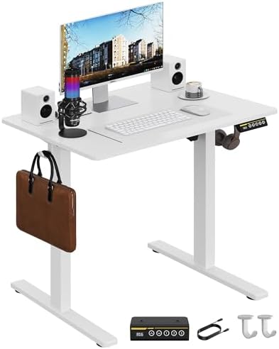 Electric Standing Desk with Lockable Wheels,Adjustable Height Sit Stand Desk for Home Office,Ergonomic Computer Desk Workstation (White, 32 * 24) by GamorkLLC