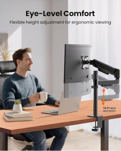 ErGear Single Monitor Arm, Adjustable Desk Gaming Monitor Mount for 13-34″ Screens, Up to 19.8 lbs, Enhanced Stability with Integrated C-Clamp, Upgraded Cable Management, Black - Image 3