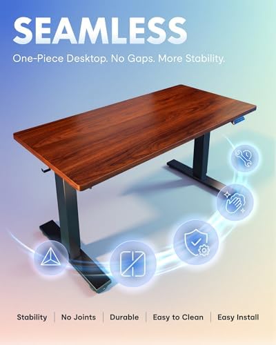 FLEXISPOT EN1 One-Piece Standing Desk, Electric Adjustable with 4 Memory Presets, 176 LBS Capacity, Stable & Quiet, Seamless Desktop for Home Office & Dual Monitors, 48"x24" Mahogany - Image 4