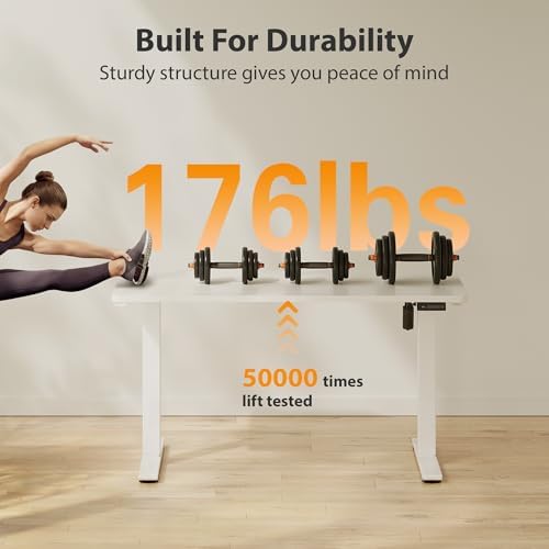 Cubiker Standing Desk, 40x24 Inches Sit Stand Home Office Desk, Electric Stand up Desk, Adjustable Desk with Splice Board, White Frame/White Top - Image 4