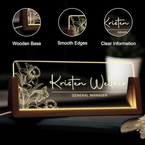 Desk Name Plate Personalized, Custom Acrylic Name Plate for Desk, Office Decor for Women Men, Appreciation Gifts for Coworkers Boss Teacher - Light-Up Name Plaque - Image 3