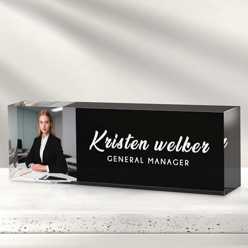 Custom Office Name Plate for Desk - Desk Name Plate Personalized Gifts for Coworkers, Boss, Employees, Teacher, Nurse - Office Desk Decor for Women Men - Employee Appreciation Gifts (Black-A) by Cryphart-CustomGiftExpert