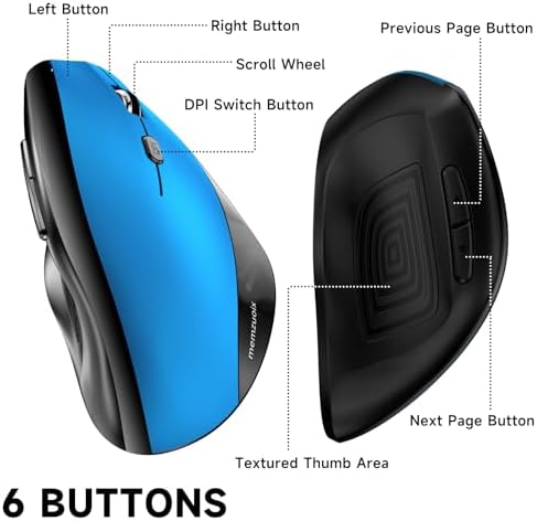 memzuoix Ergonomic Mouse Wireless,2.4G Optical Cordless Mice with 800/1200/1600 DPI,Vertical Computer Wireless Mouse for Laptop, Mac,PC,Desktop (for Right Hand, Large),Blue - Image 6
