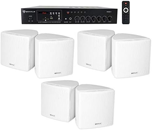 Rockville RCS80-1 60W 70V Restaurant Amplifier with White Cube Speakers by Rockville