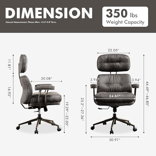 High Back Executive Office Chair with Comfortable Deep Seat,Grey Mid Century Modern Office Chair,Ergonomic Big and Tall Computer Desk Chairs with Lumbar Support(Grey Suede) - Image 2