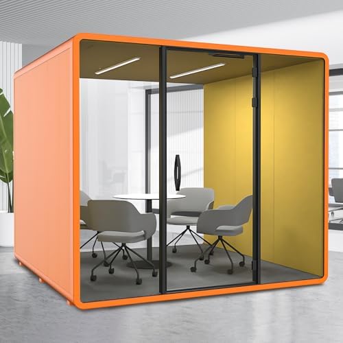 Office Sound Booth with Audio Privacy - Soundproof Booth Includes Unique Yellow Interior,Soundproof Room Include Socket,Light,Door Handle& Orange Frame for Conference Room,Bedroom (Yellow) by X-Comfot