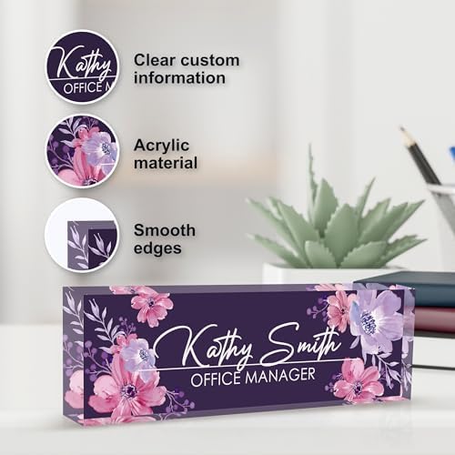 Personalized Name Plate for Desk, Custom Desk Name Plate, Acrylic Name Plate Office Desk Accessories, Personalized Office Gifts for Coworkers Teachers, Employee Appreciation Gifts (B-Watercolor) - Image 3